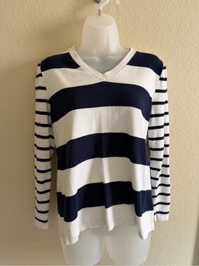 Tommy Hilfiger Navy and White Striped Sweater
